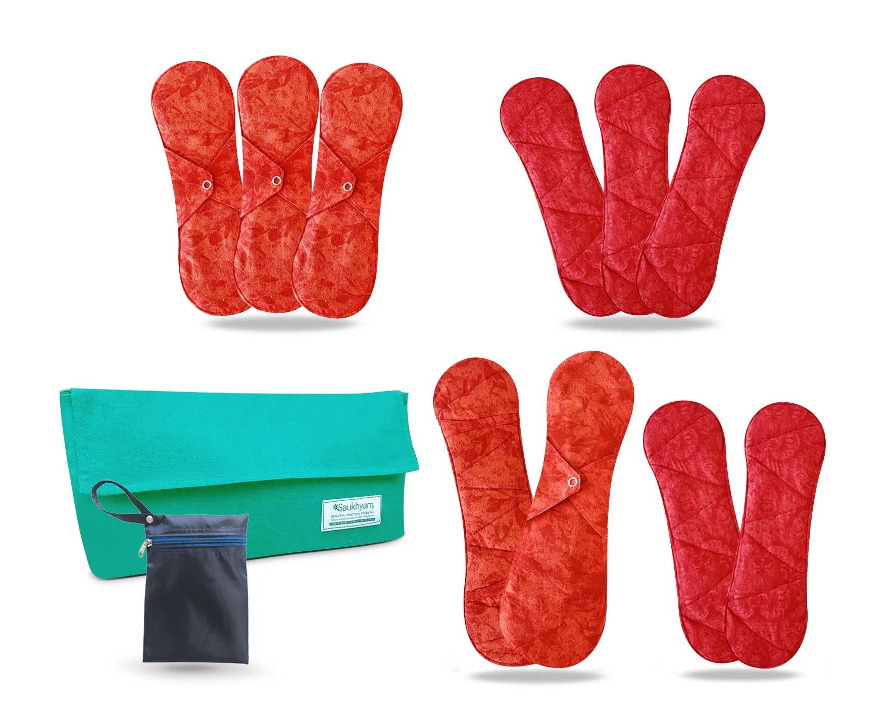 Saukhyam Super Pack - 10 Piece Set with Day and Night Pads, Inserts, Pouch, and Wet Bag