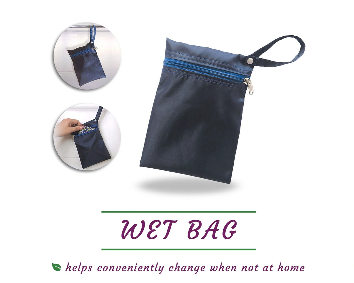 Dark coloured wet bag for storing used saukhyam reusable menstrual pads 